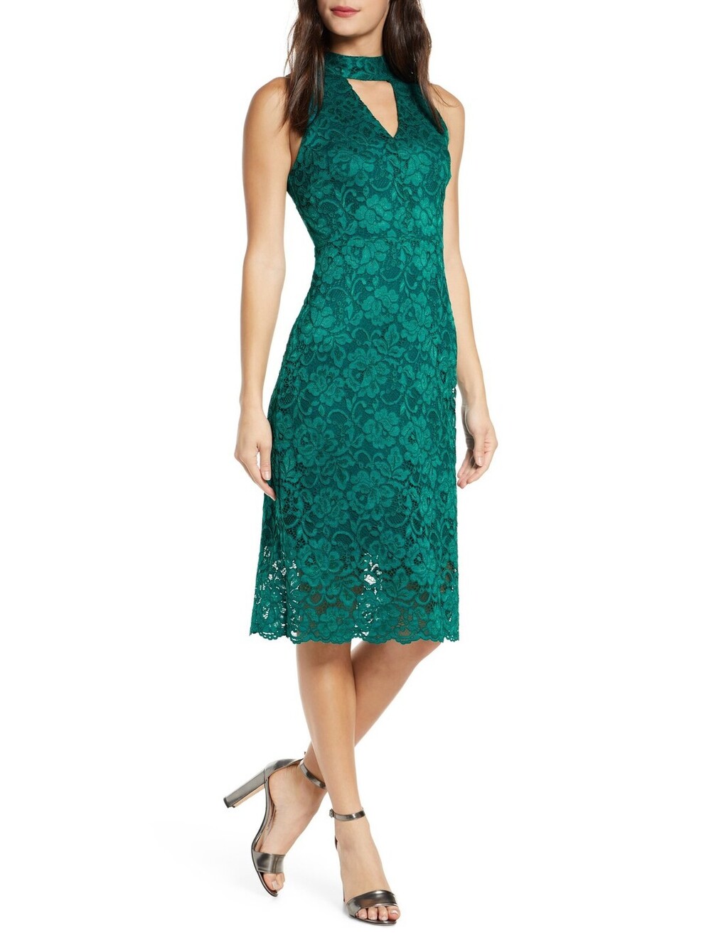 SAM EDELMAN Womens Teal Lace Floral Knee Length Sheath Evening Dress Size 8